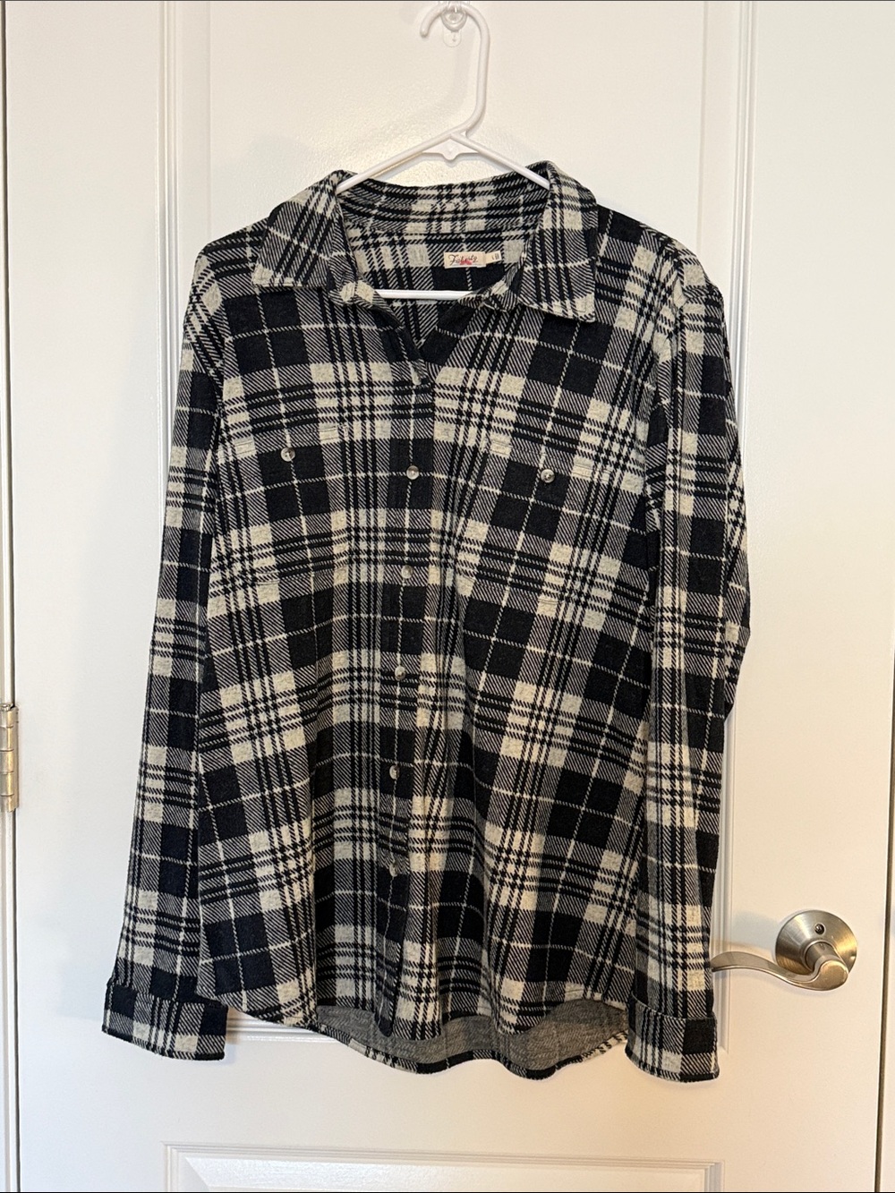 Faherty Black & White Plaid Snap-Front Button Down